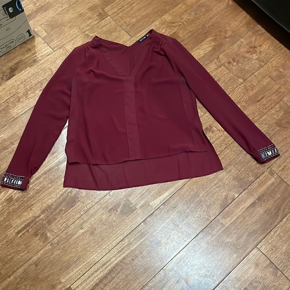 Wine long sleeved shirt with embellishes cuffs​​​​​​​​​​​​​​​​​​